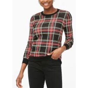 J Crew Teddie women XL Plaid Long Sleeve Sweater Black Red Green Crew Neck